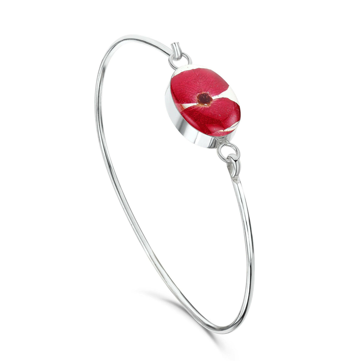 Poppy bangle with real flowers by  Shrieking Violet® Sterling silver.