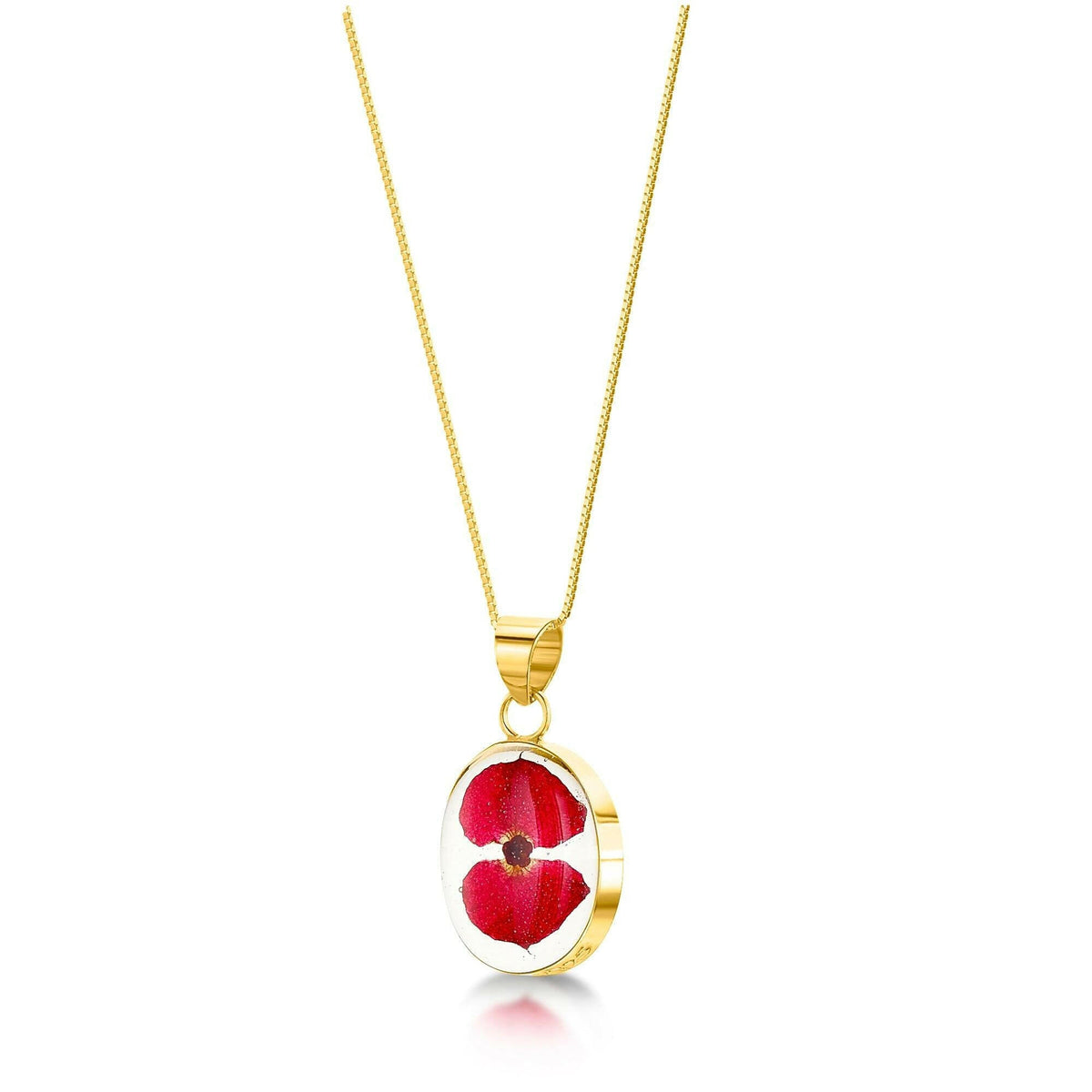 Gold-plated sterling silver oval Poppy Pendant Necklace by Shrieking.