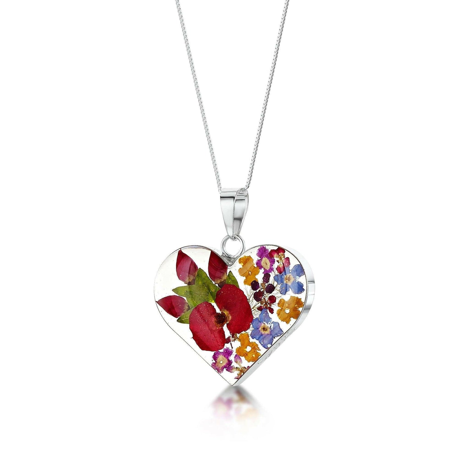 Real flower heart necklace by Shrieking Violet Sterling silver pendant.