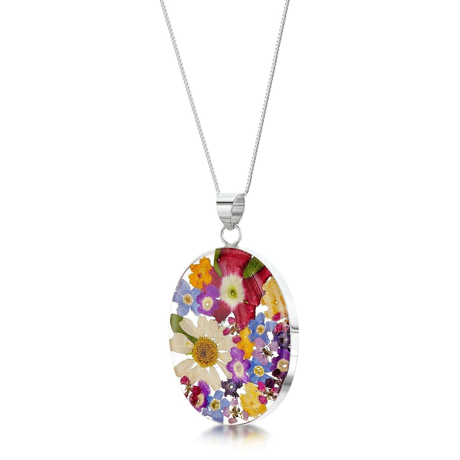 Real flower necklace by  Shrieking Violet® Sterling silver oval.