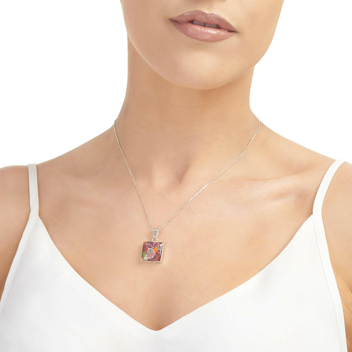 Shrieking Violet Sterling Silver Square Pendant Necklace with Real.