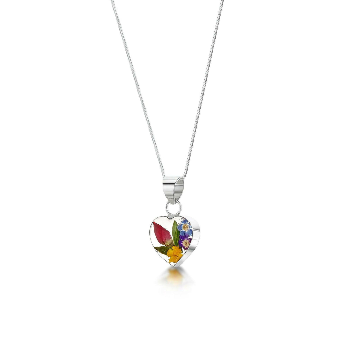 Real flower necklace by Shrieking Violet Sterling silver small heart.