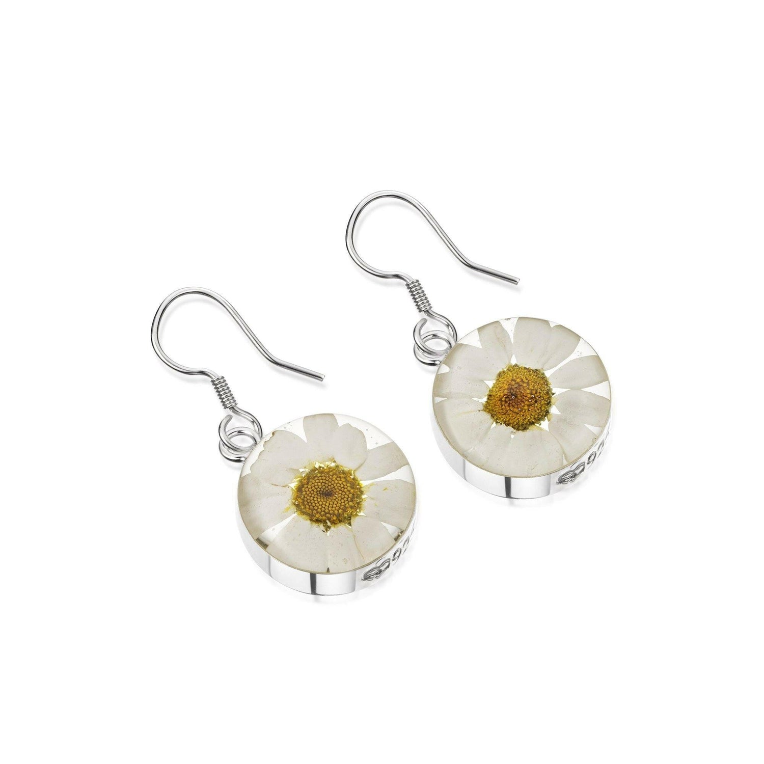 Silver Earrings (drop) - Daisy - White.