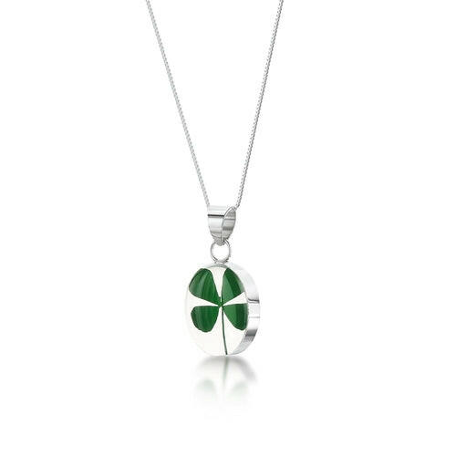 Silver Pendant - Four Leaf Clover - Oval.