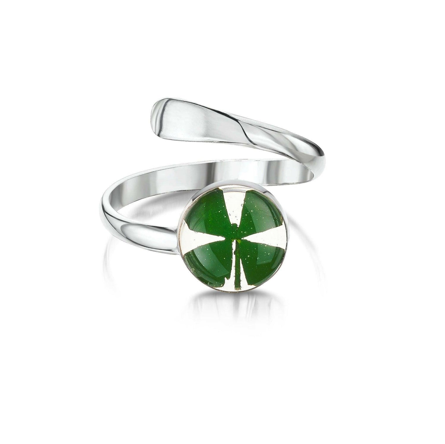 Silver Ring (Adjustable) - Four leaf clover - Round.