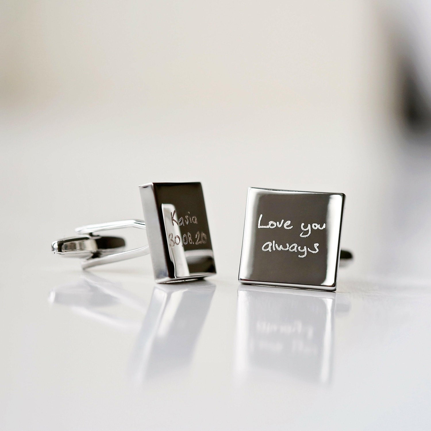 Engraved Own Actual Handwriting Cufflinks.