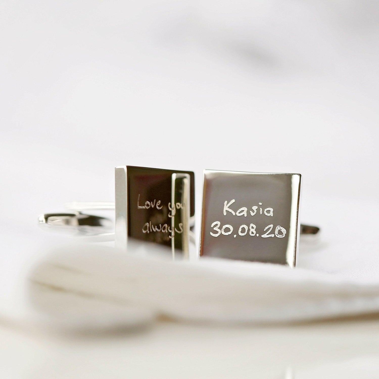 Engraved Own Actual Handwriting Cufflinks.