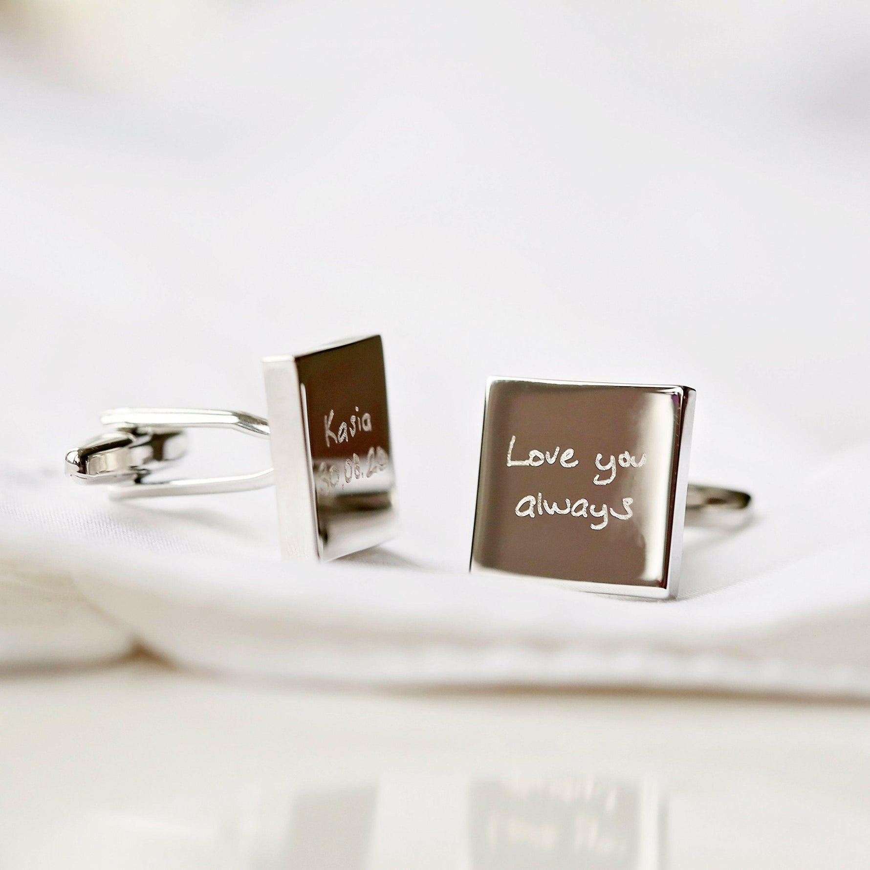 Engraved Own Actual Handwriting Cufflinks.