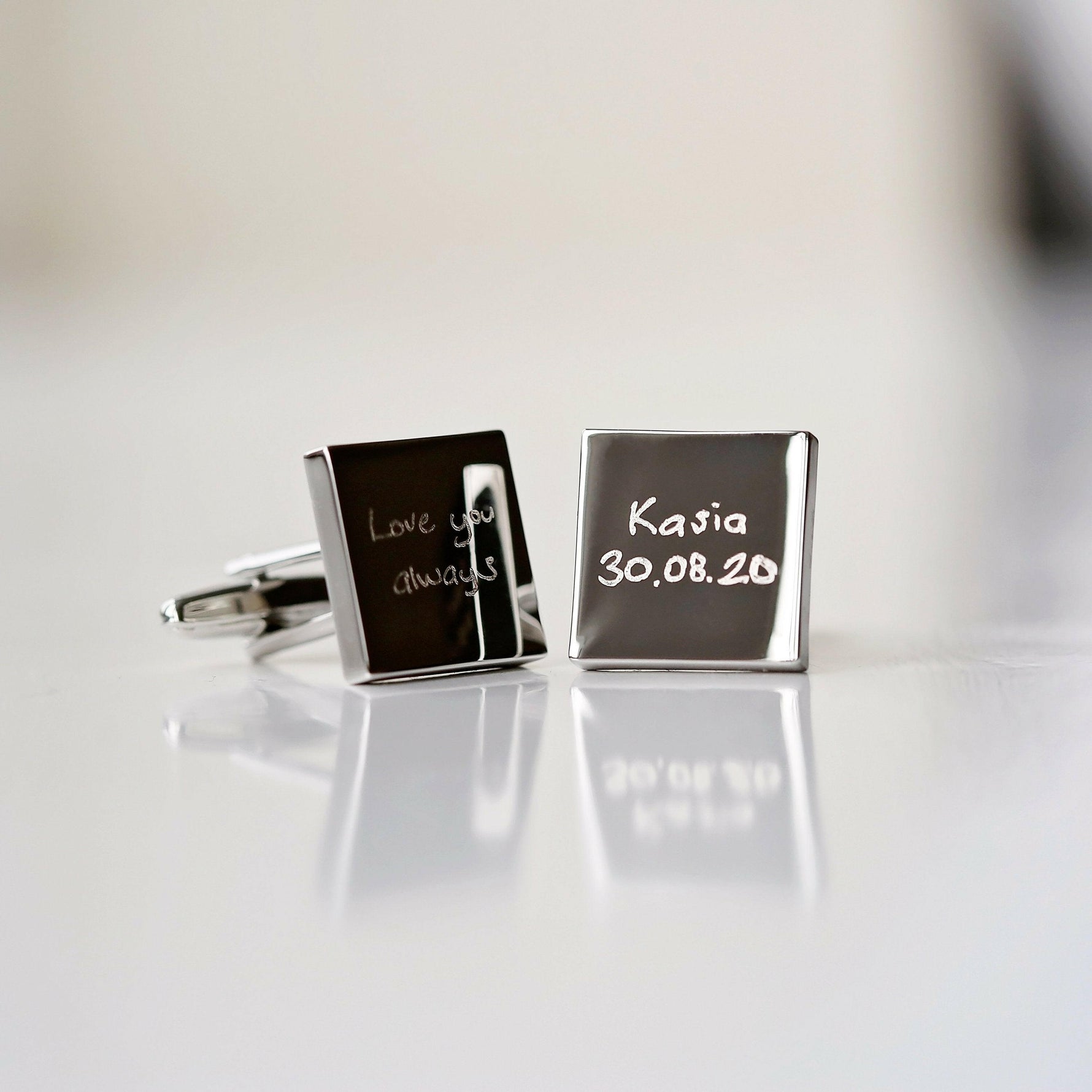 Engraved Own Actual Handwriting Cufflinks.