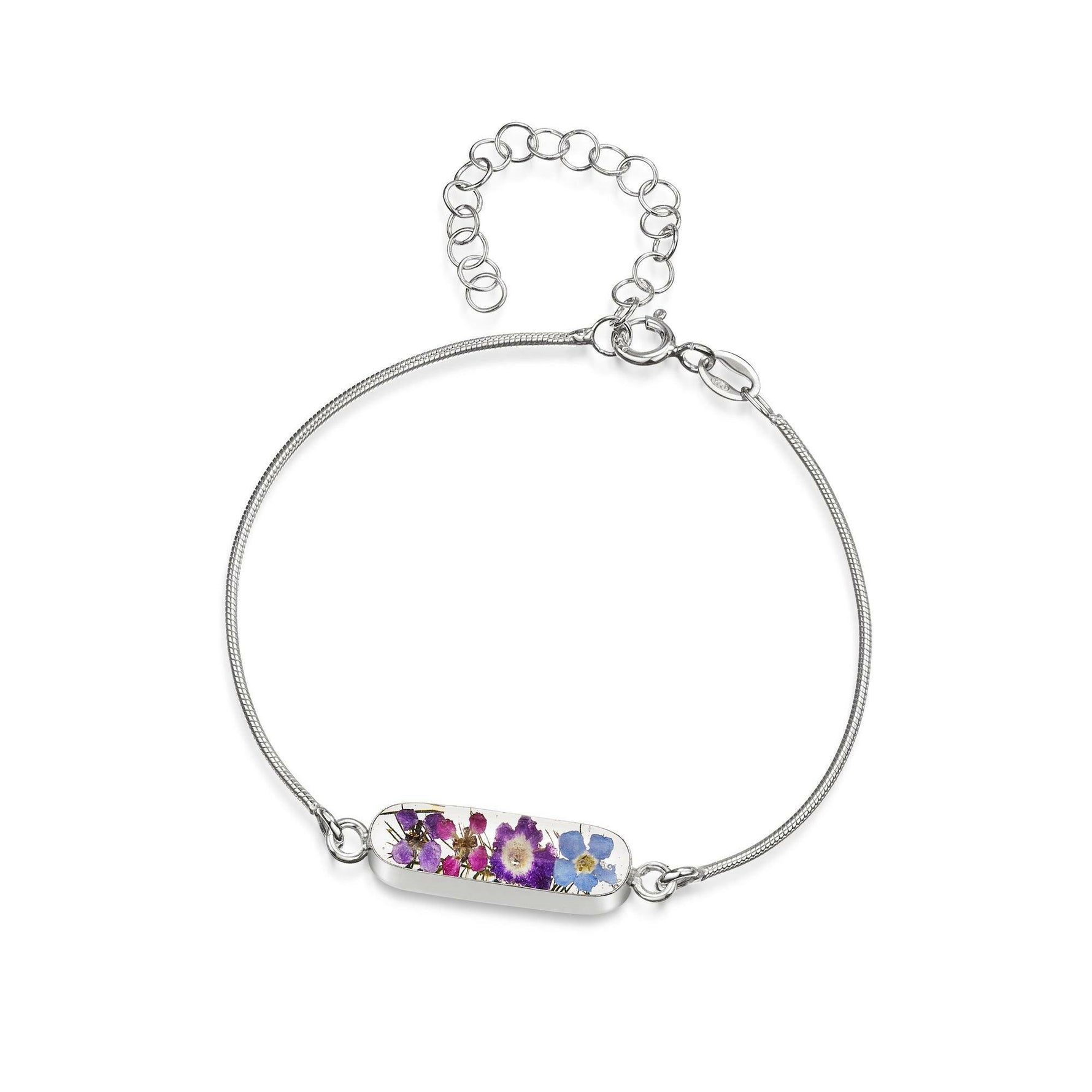 Sterling silver anti tarnish snake bracelet with flower charm - Purple.