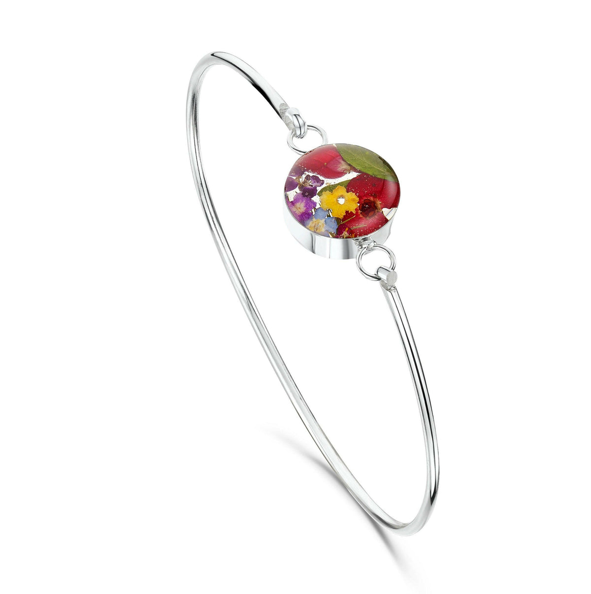 Sterling silver bangle with real flowers by  Shrieking Violet® Round.