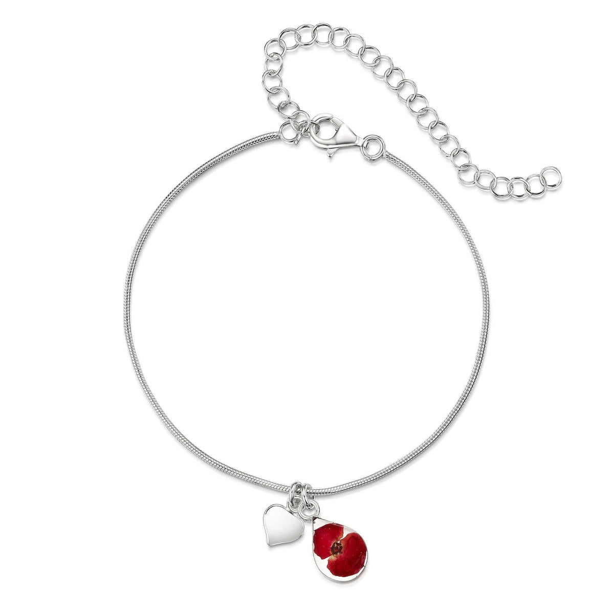 Sterling silver poppy snake chain anklet or bracelet for large wrist.