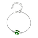 Sterling silver snake bracelet - Round charm - Clover.