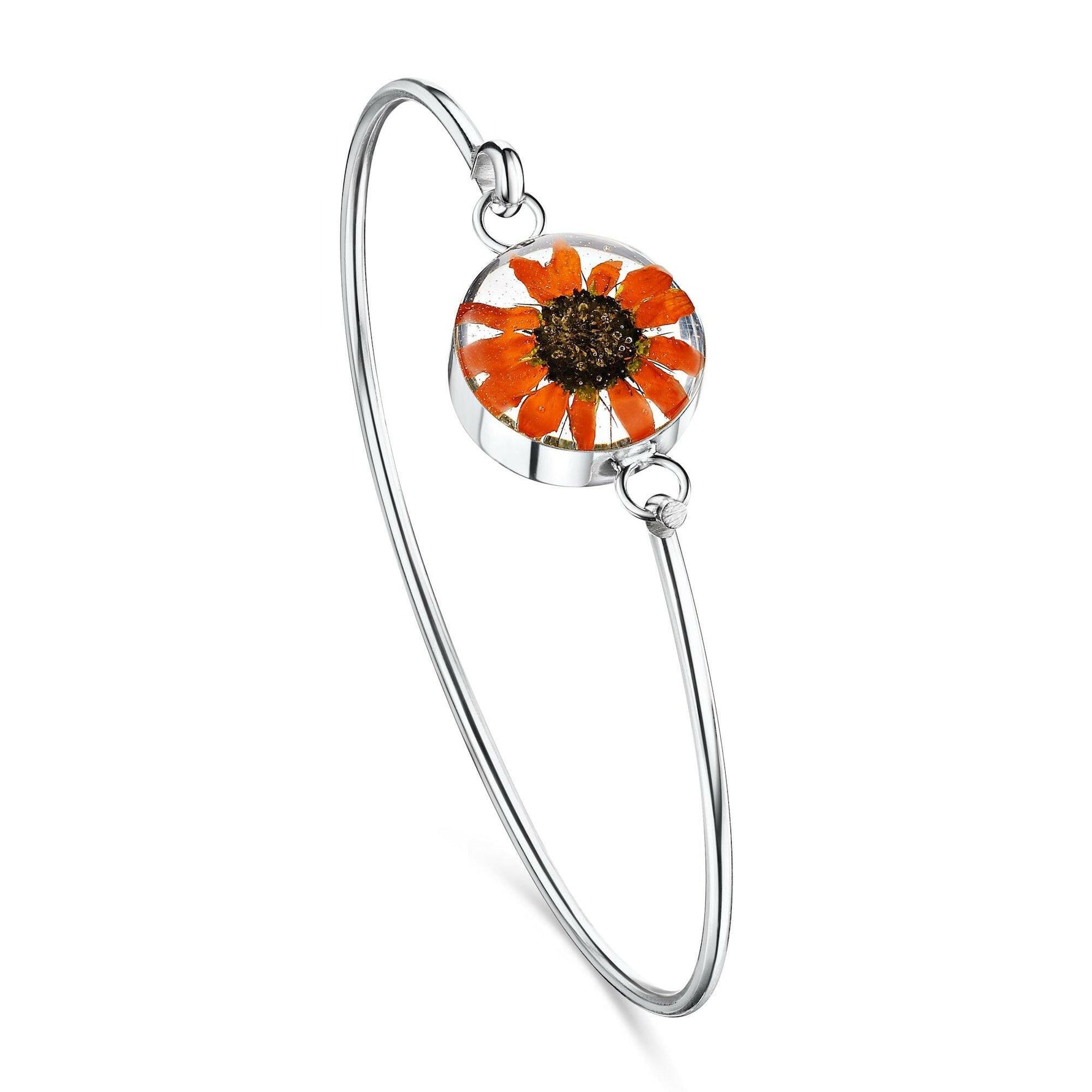 Sunflower bangle with real flowers by  Shrieking Violet® Sterling.