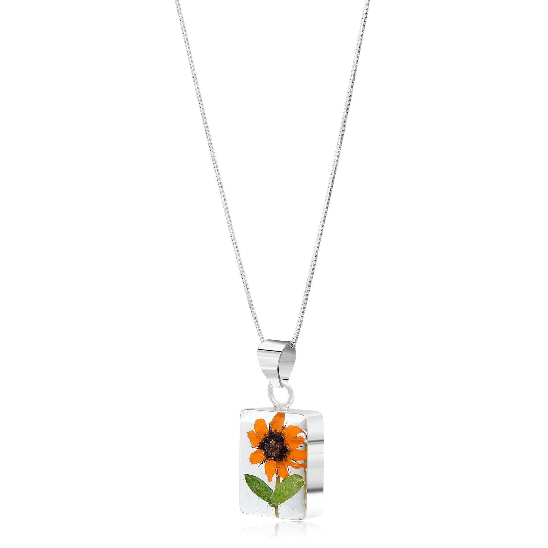 Sunflower necklace by Shrieking Violet® Sterling silver rectangle.