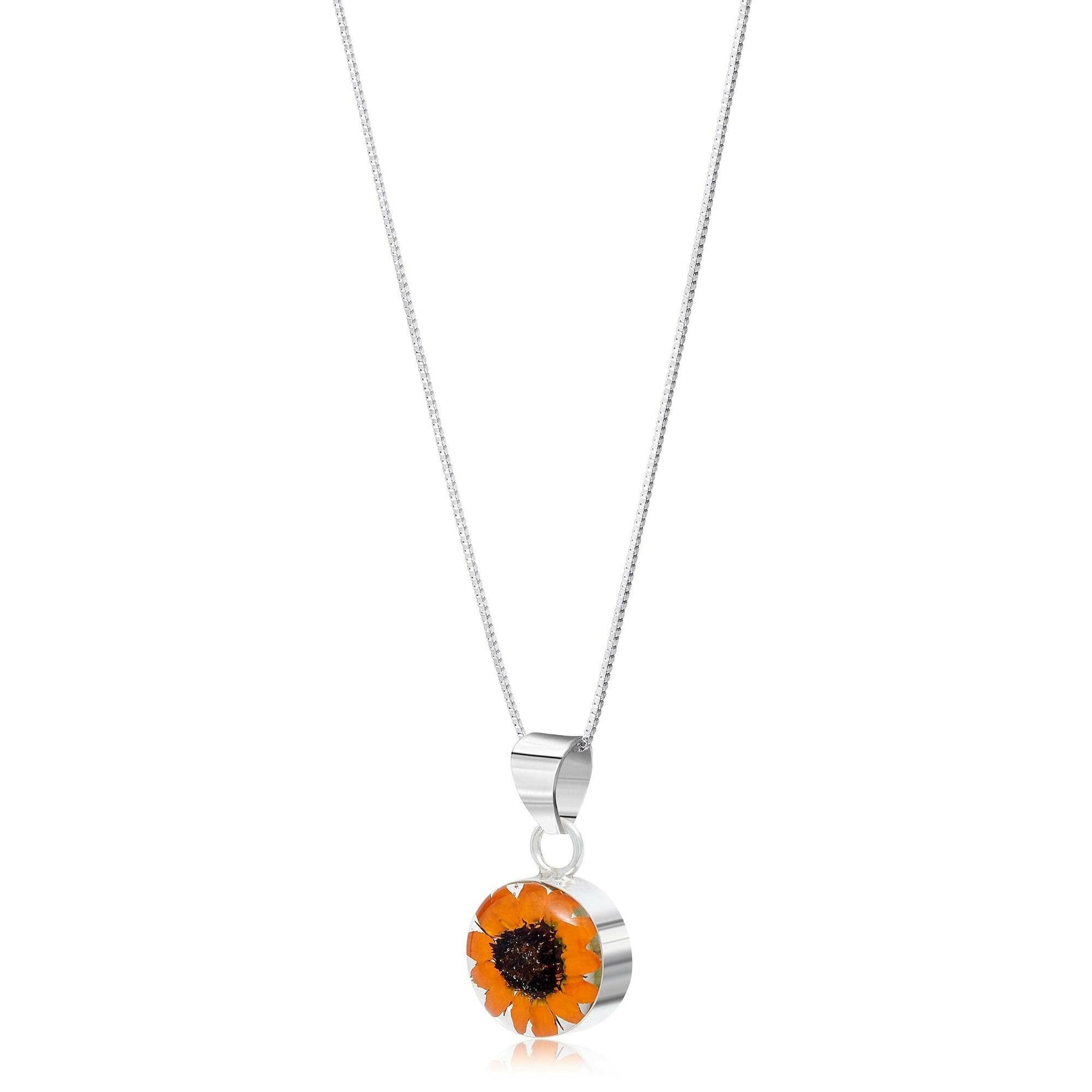 Shrieking Violet ® Sterling Silver Sunflower Round Pendant Necklace.