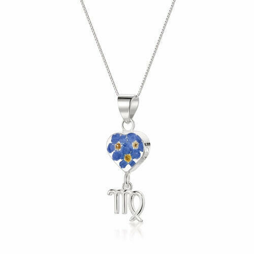 Virgo Necklace - Sterling silver pendant with real flowers & a zodiac.