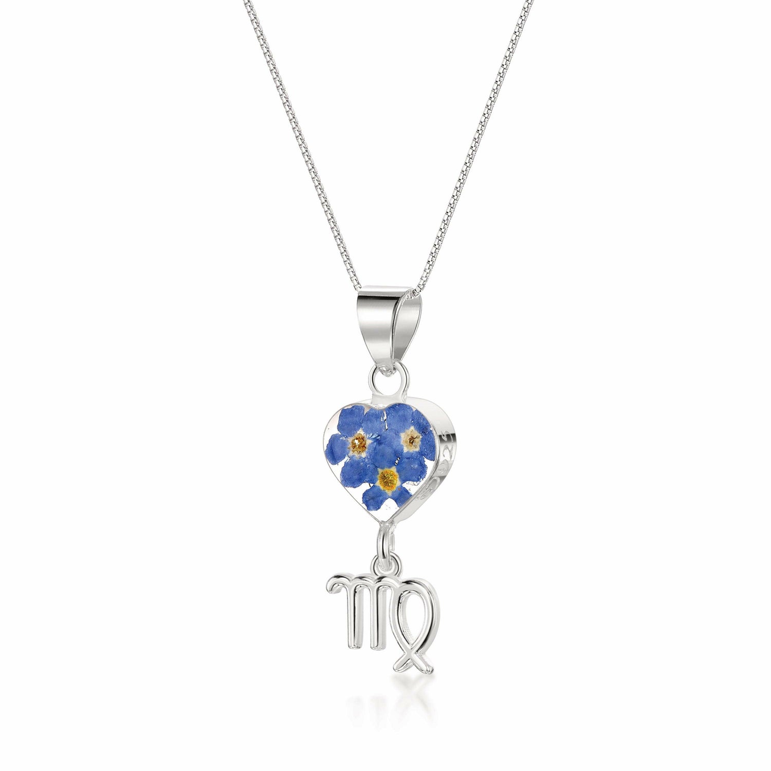 Virgo Necklace - Sterling silver pendant with real flowers & a zodiac.